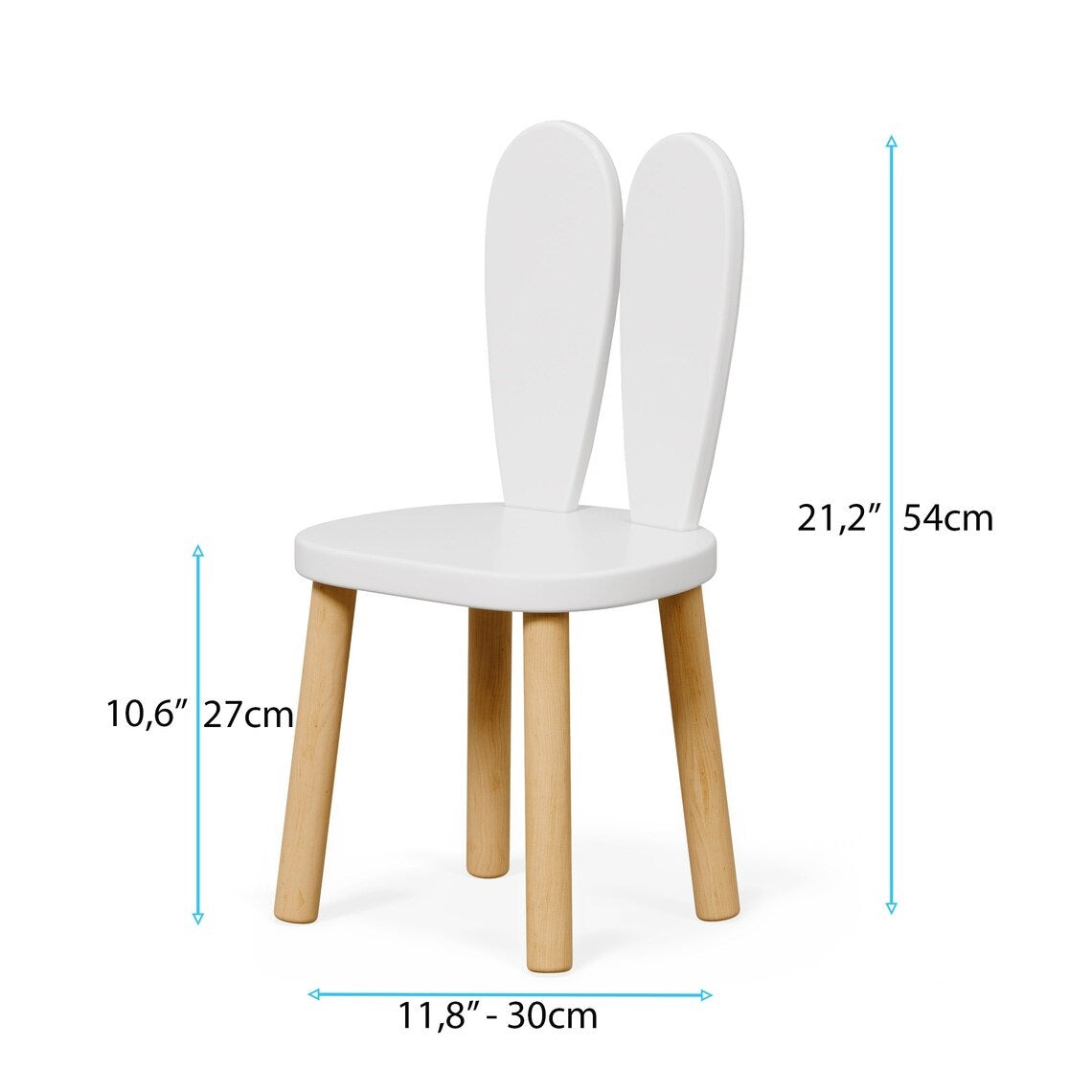 Tavolo in legno per bambini con 2 sedie BUNNY, set per imparare, disegnare, giocare, mangiare, per la cameretta dei bambini, bianco