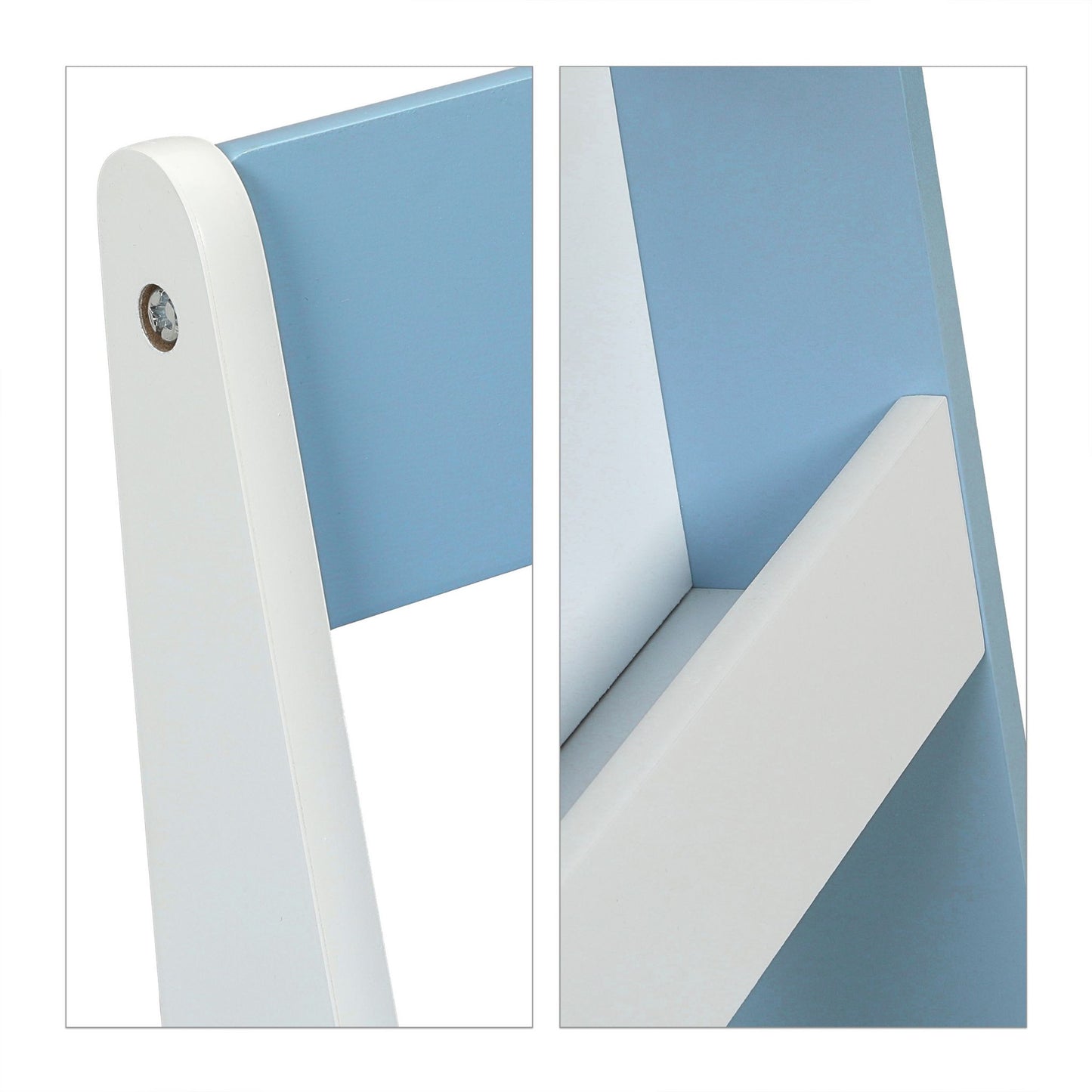 Tavolo in legno per bambini con 2 sedie, con contenitore per giocattoli, giochi di costruzione e libri - Bianco/Blu