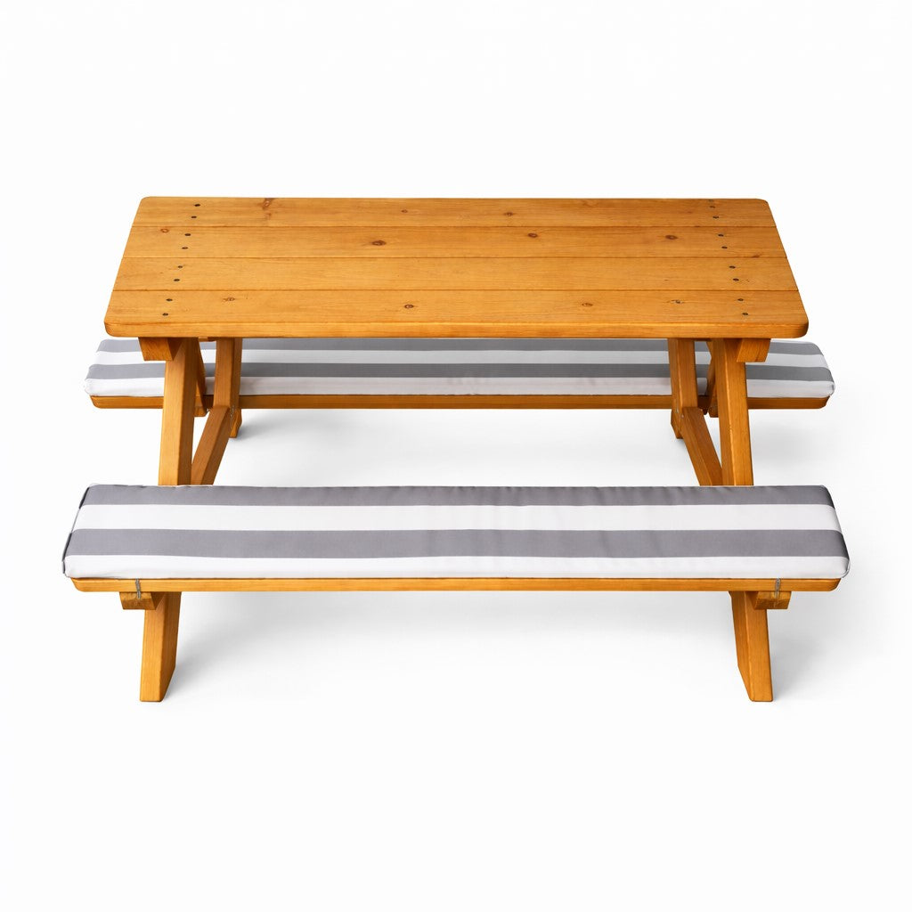Детска маса за пикник GINGER HOME от дърво с две пейки и меки възглавници