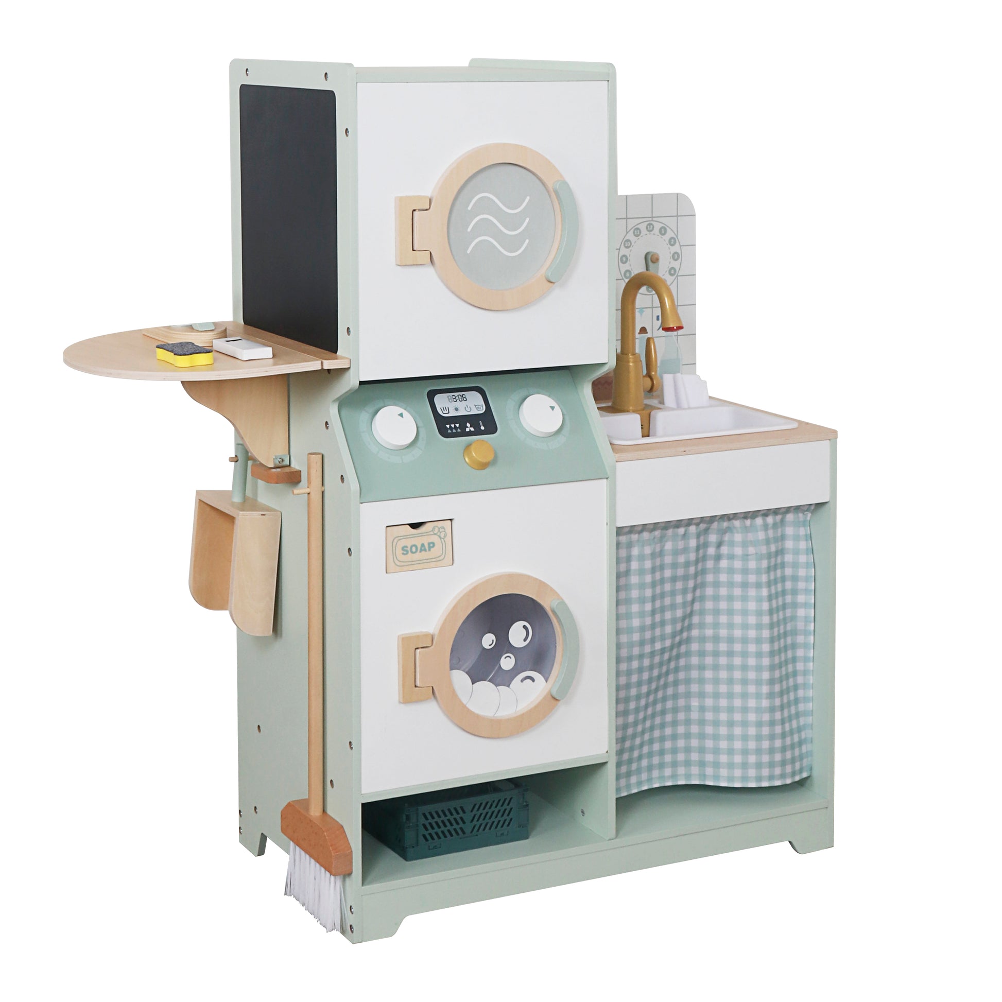 Детска дървена пералня 3 в 1 GINGER HOME с мивка с течаща вода и сушилня – цялостен изглед