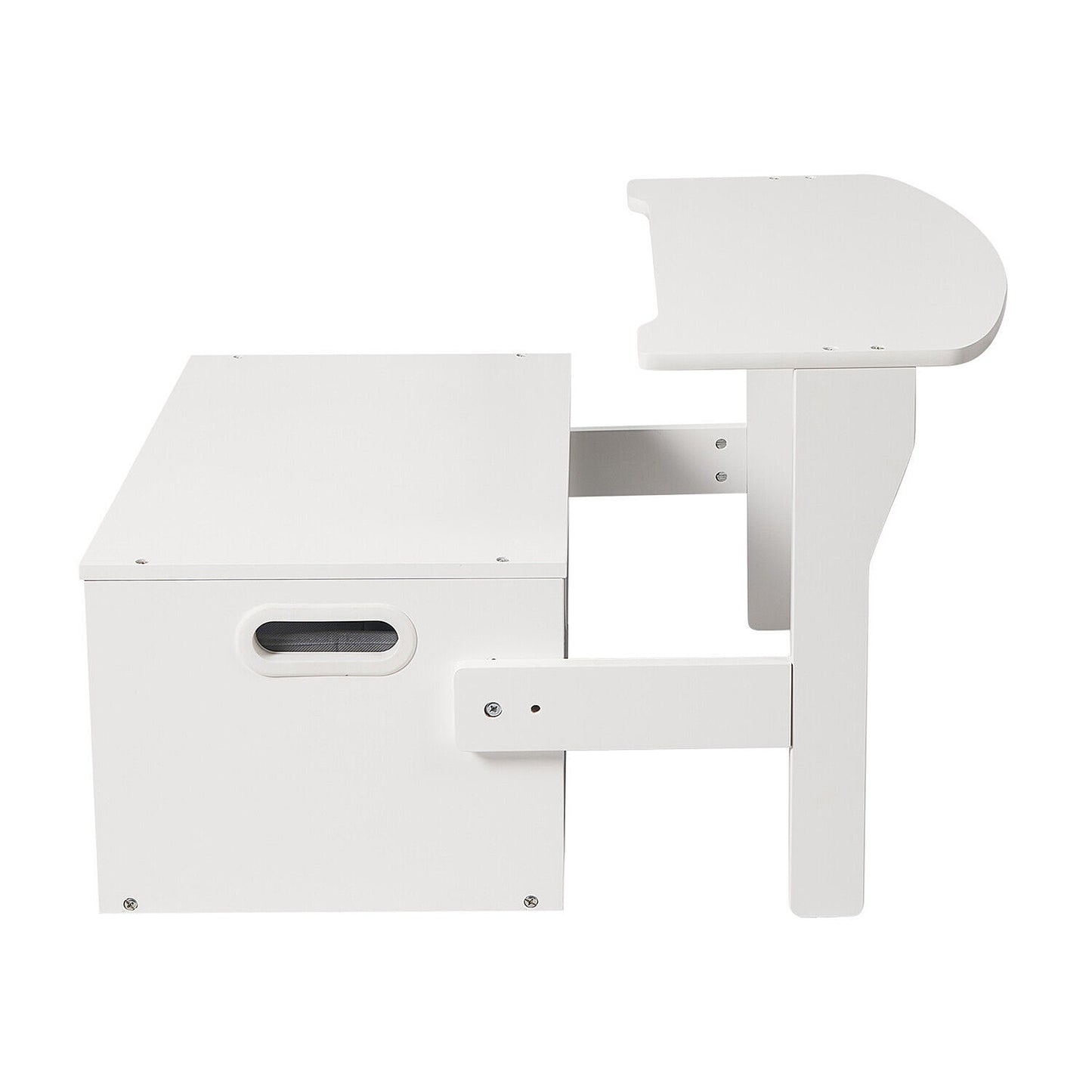 Panca in legno per bambini, scrivania e organizer - 3 in 1 con contenitore - Bianco e grigio
