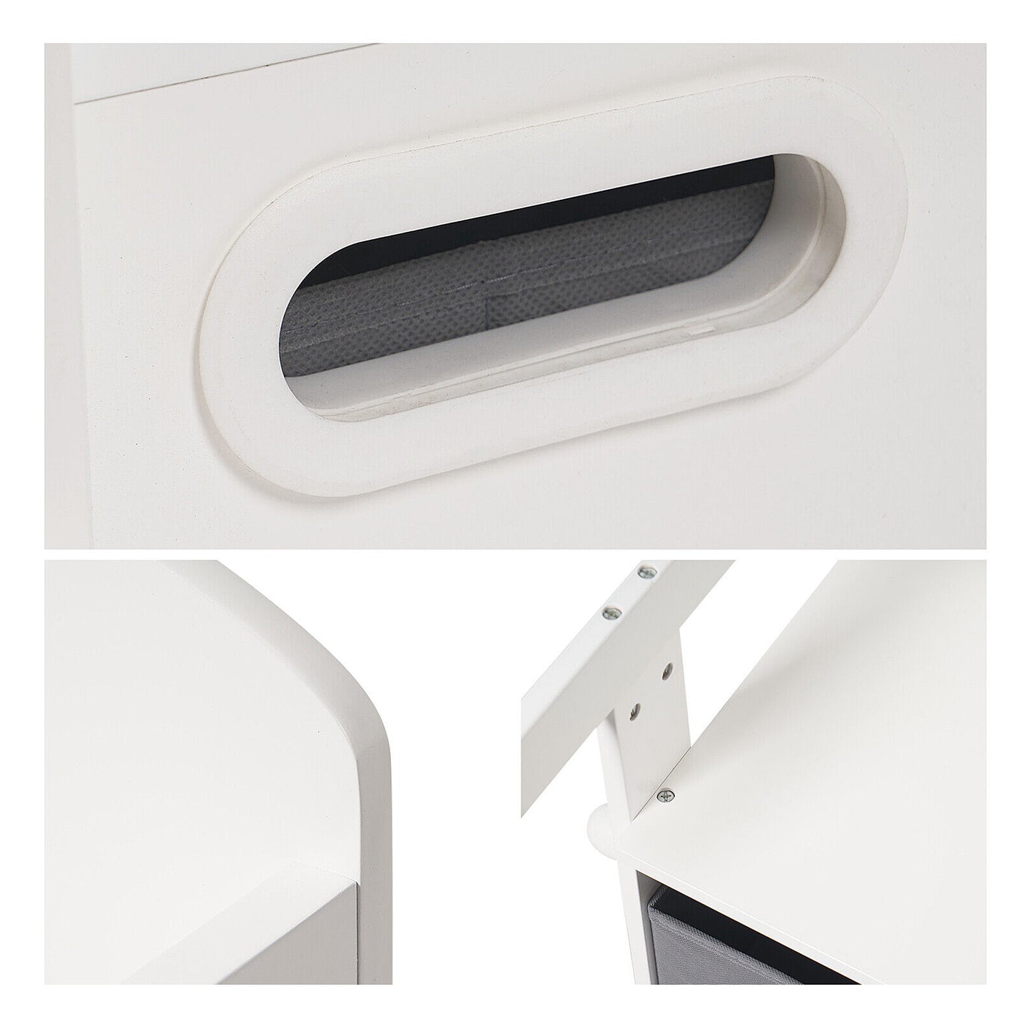 Panca in legno per bambini, scrivania e organizer - 3 in 1 con contenitore - Bianco e grigio