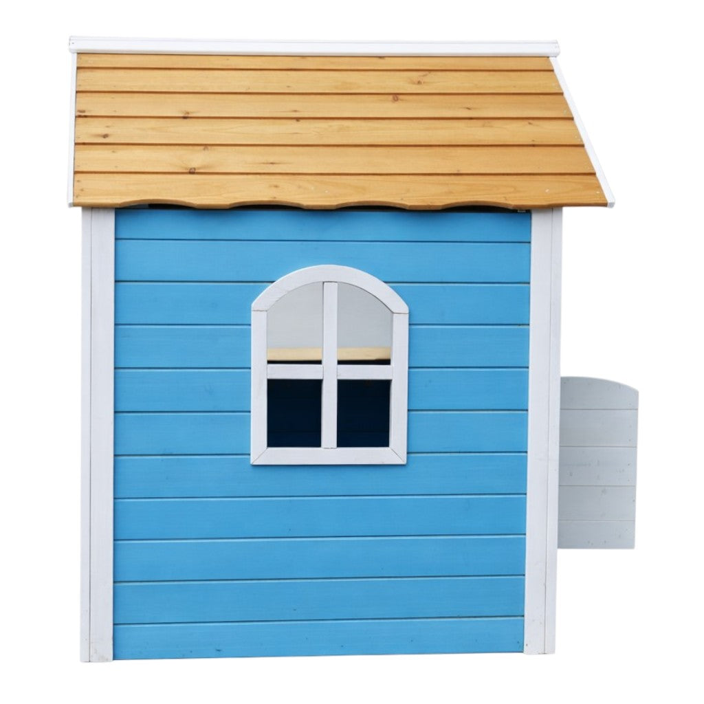 Детска дървена къщичка GINGER HOME синя – заден изглед