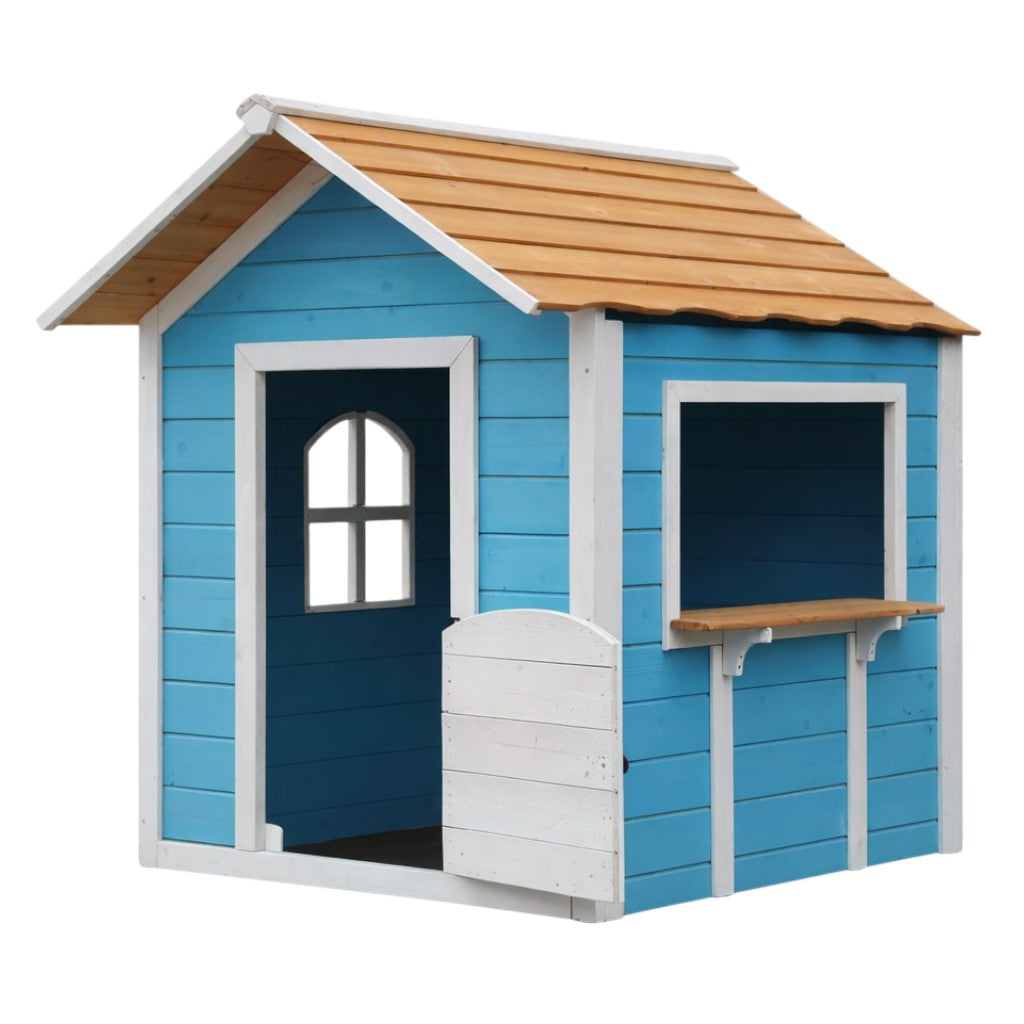 Детска дървена къщичка за игра GINGER HOME в син цвят за двор и градина