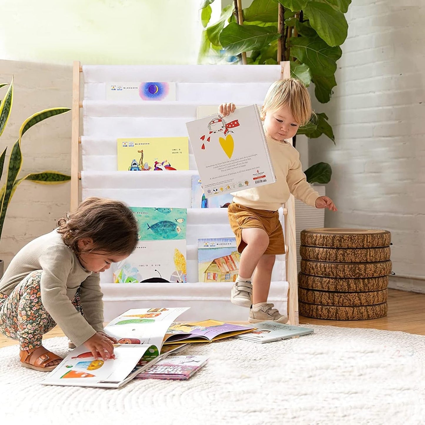 Детска Етажерка за Книги Дърво GINGER HOME, 6 Рафта, Монтесори 64x30x79 см