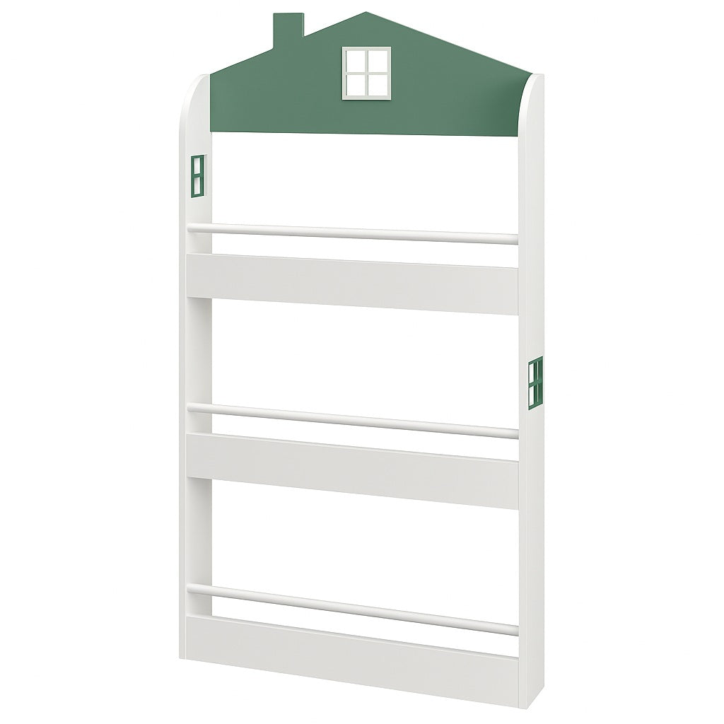 Детска Етажерка за Книги и Играчки GINGER HOME – Къщичка, 3 Рафта, Дърво, 60x12x106 см