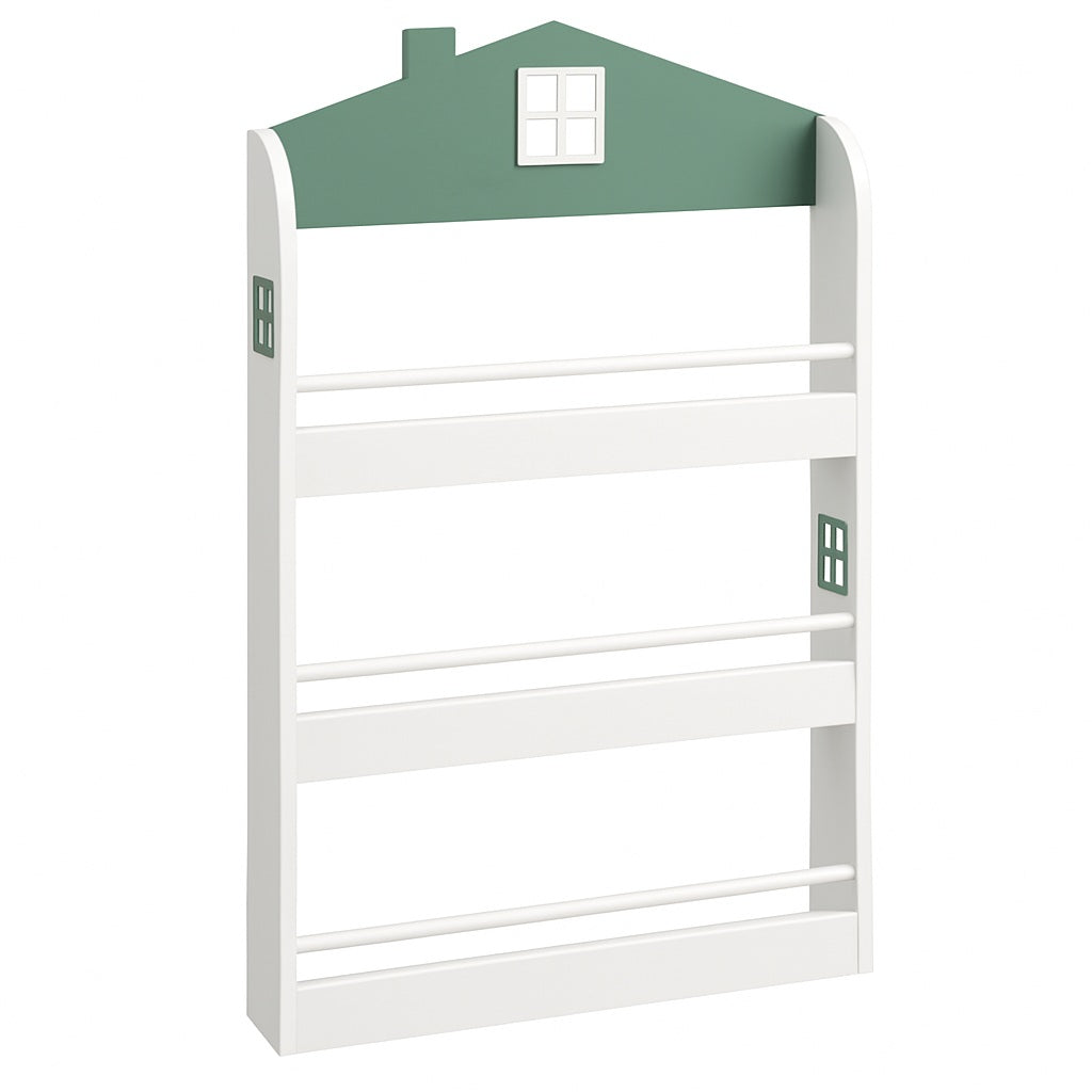 Детска Етажерка за Книги и Играчки GINGER HOME – Къщичка, 3 Рафта, Дърво, 60x12x106 см