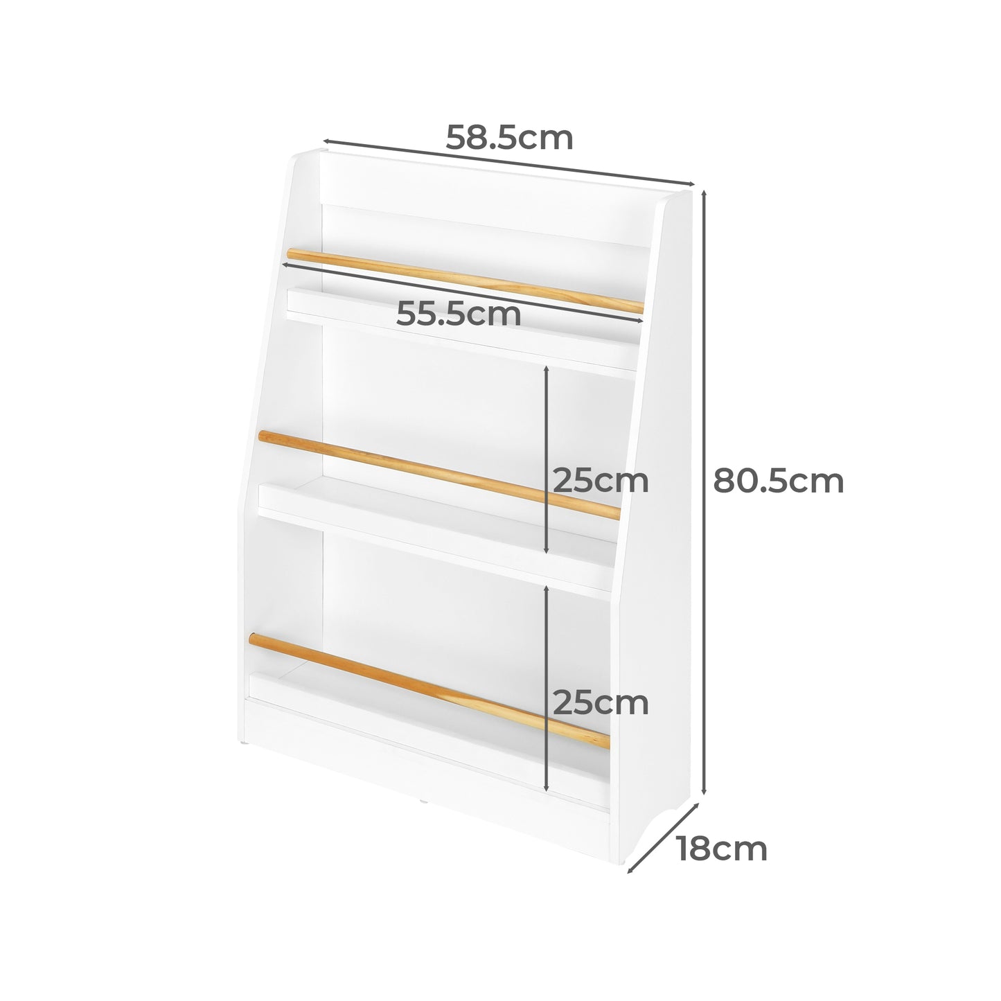 Детска Етажерка GINGER HOME, Дървен Органайзер за Книжки и Играчки, Бял Цвят, за Уютната Детска Стая