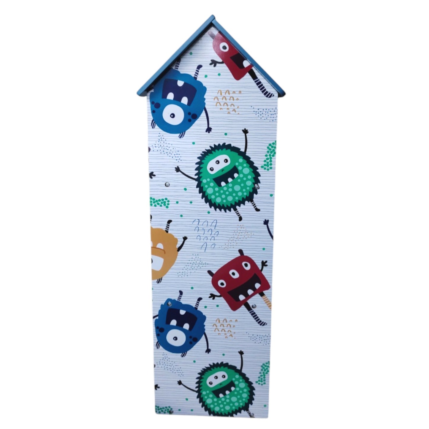 Детска етажерка GINGER HOME - Къщичка MONSTER, Синя за съхранение на играчки и книжки