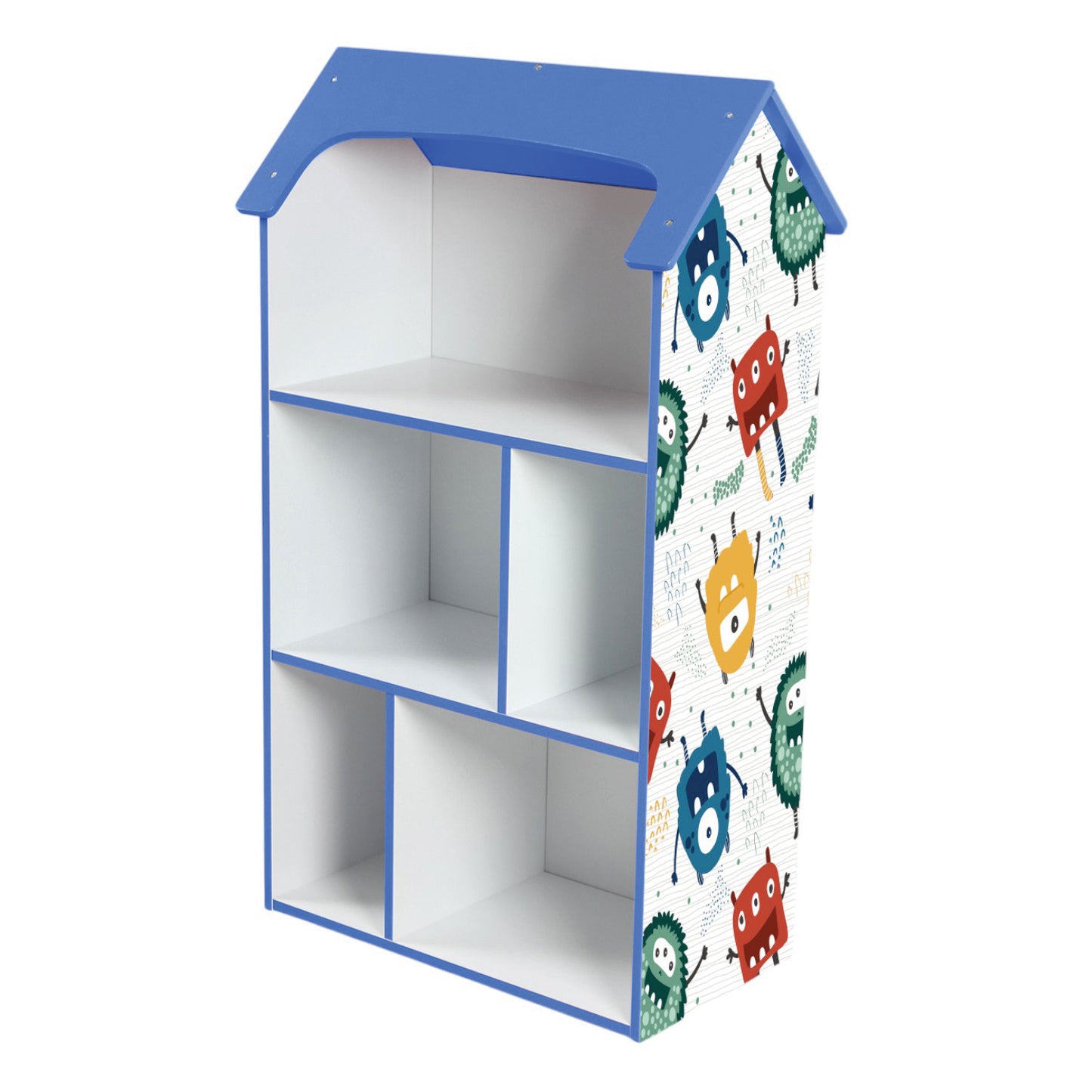 Детска етажерка GINGER HOME - Къщичка MONSTER, Синя за съхранение на играчки и книжки