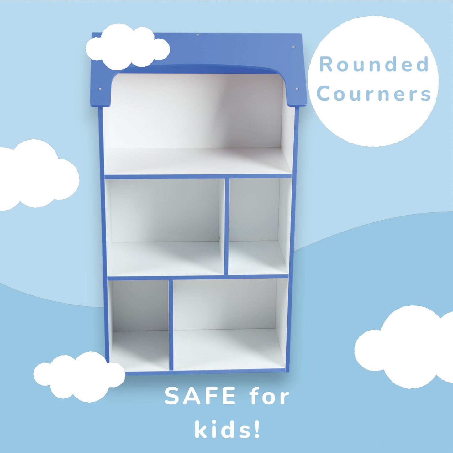 Детска етажерка GINGER HOME - Къщичка MONSTER, Синя за съхранение на играчки и книжки