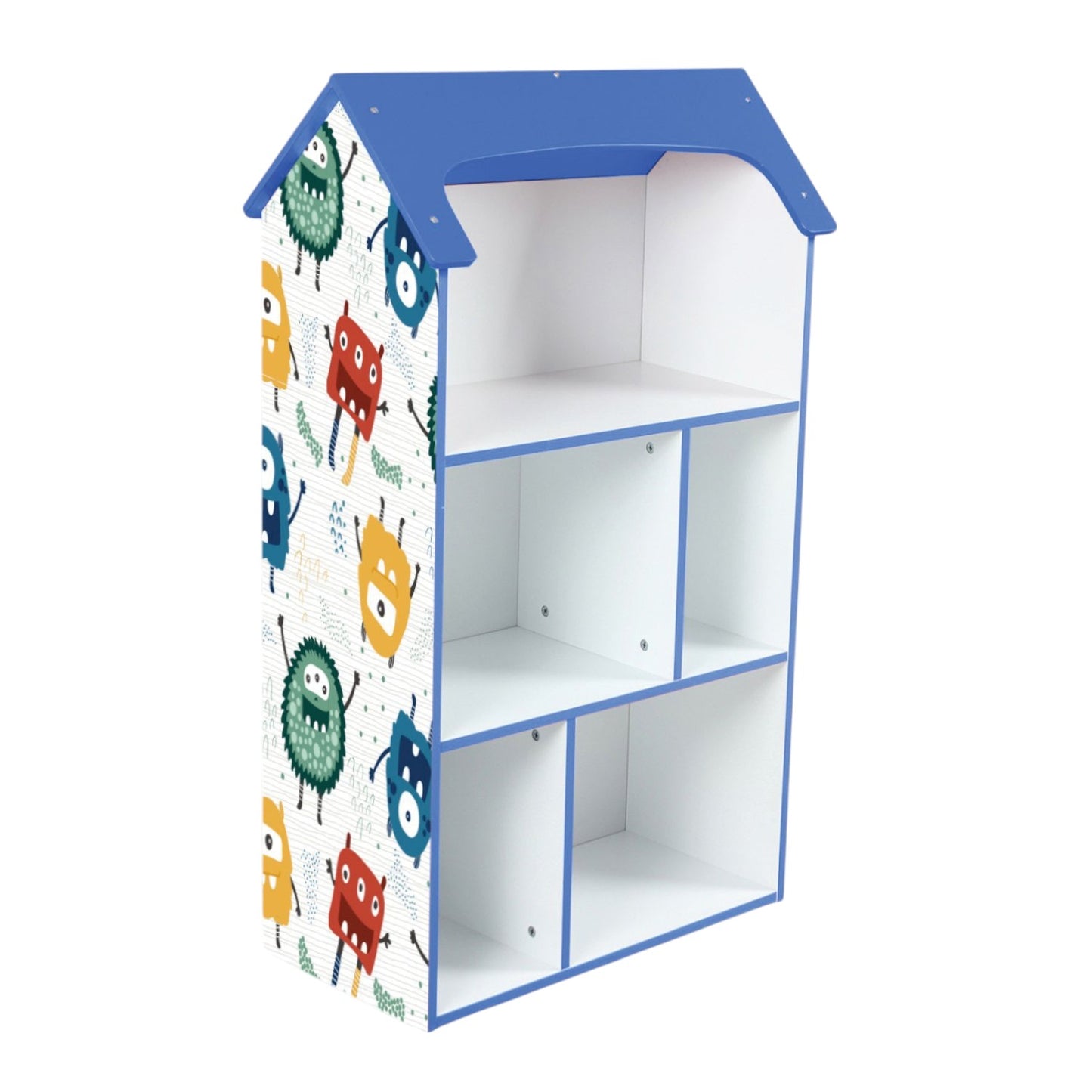 Детска етажерка GINGER HOME - Къщичка MONSTER, Синя за съхранение на играчки и книжки