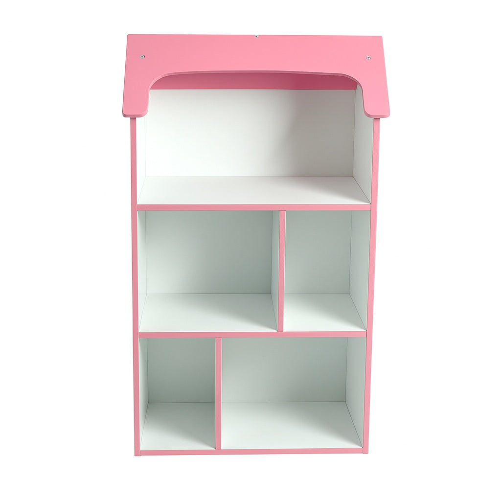 Детска етажерка GINGER HOME - Къщичка SUPER GIRL, Розова за съхранение на играчки и книжки