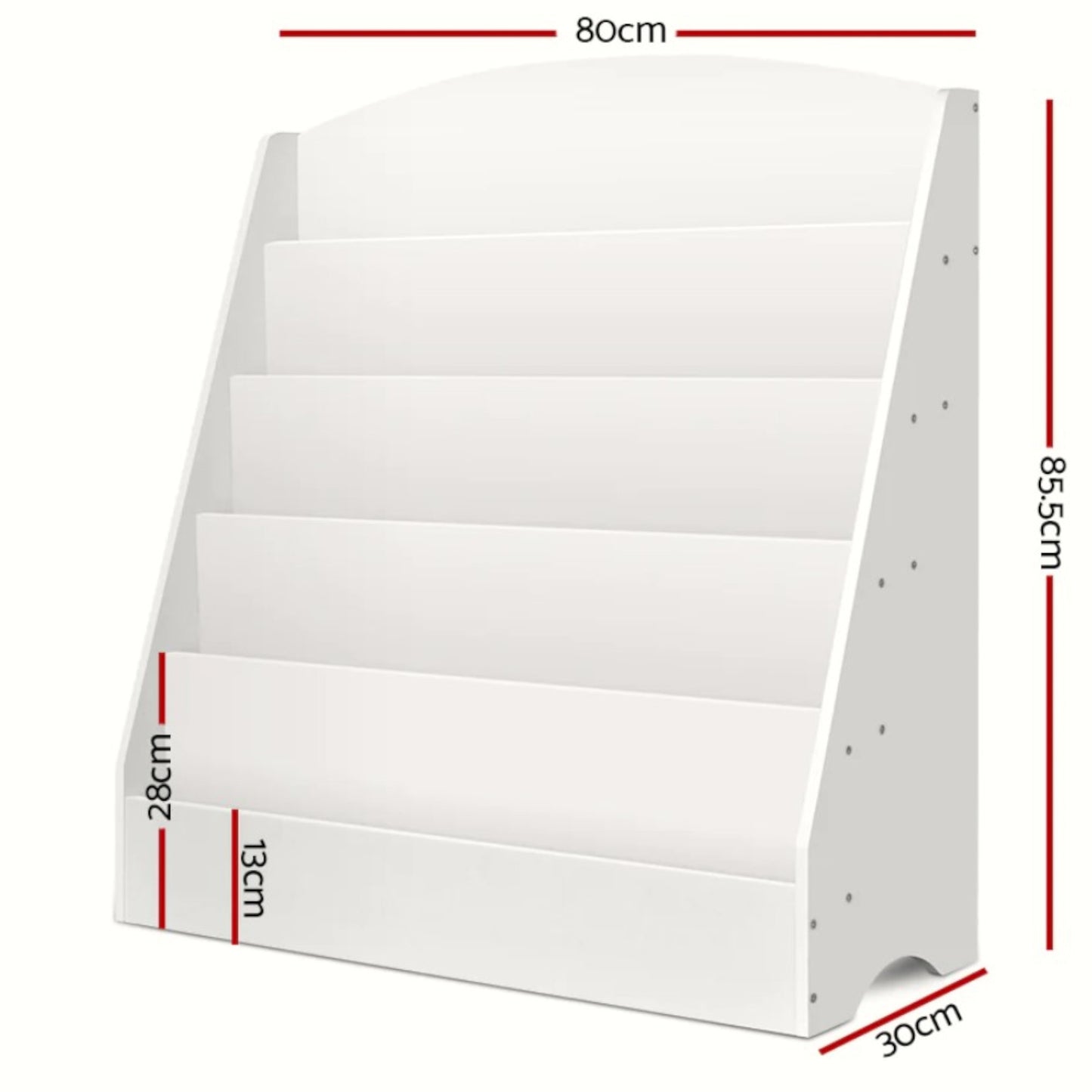 Детска Етажерка GINGER HOME, Органайзер с Рафтове за Книжки и Списания, Дървена, Бяла, 80х30х80 см.