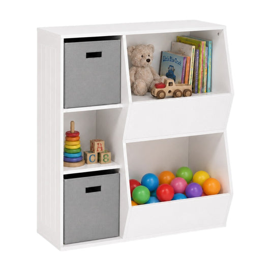 Детска етажерка GINGER HOME JWTR-3247, органайзер за книги и играчки с 2 текстилни кутии, бяла, Монтесори