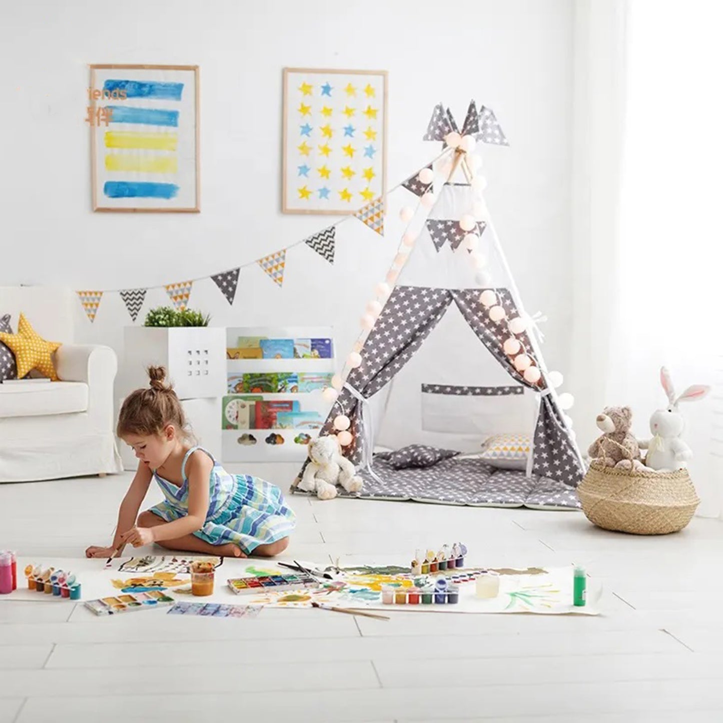 Детска Етажерка GINGER HOME с 3 Отделения за Съхранение на Книжки, Облак, Бяла