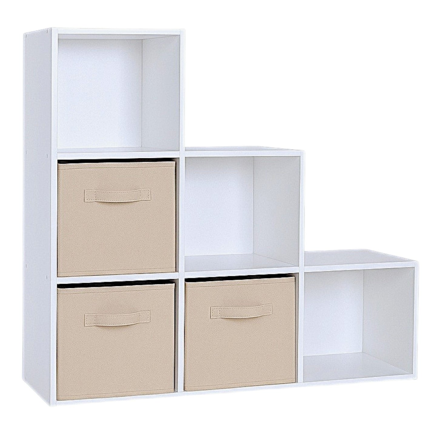Libreria per bambini, organizer per giocattoli, GINGER HOME con 6 scomparti e contenitori tessili, bianco, mobili Montessori