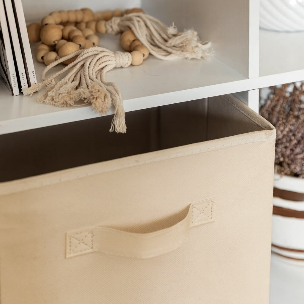 Libreria per bambini, organizer per giocattoli, GINGER HOME con 6 scomparti e contenitori tessili, bianco, mobili Montessori