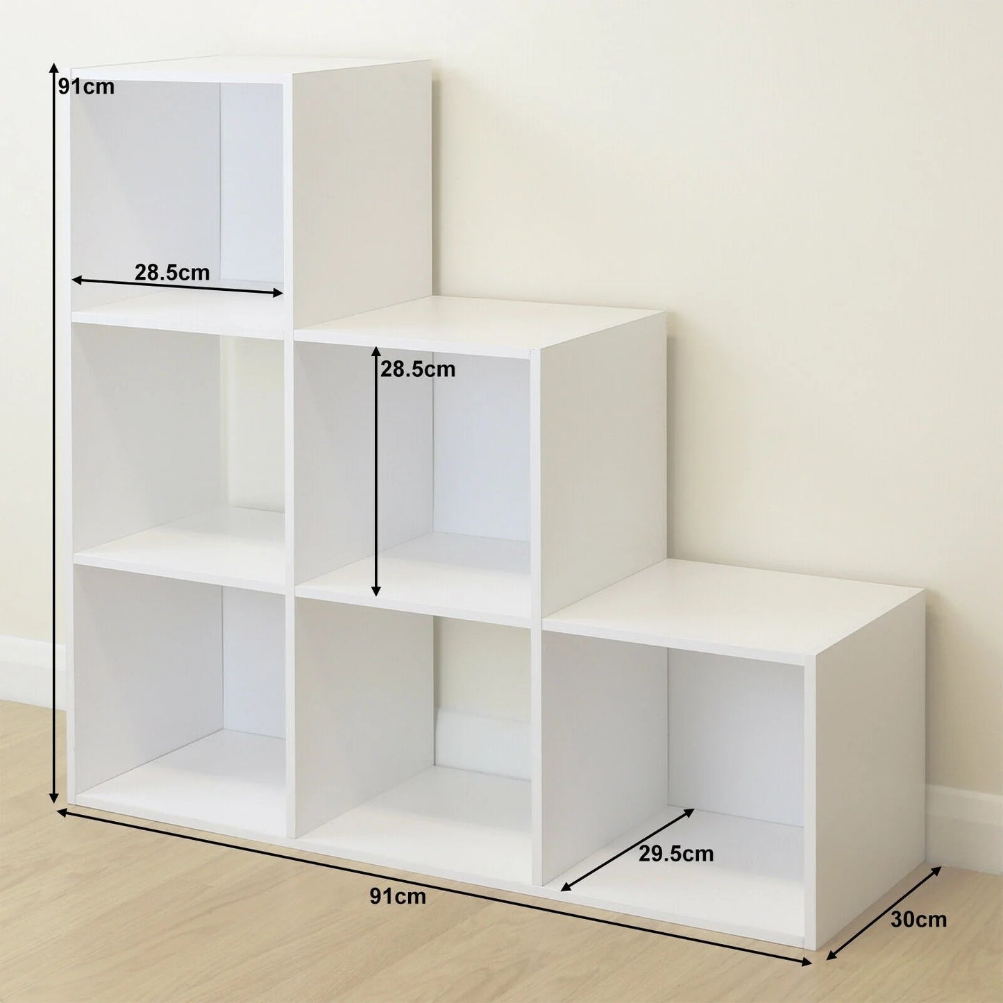 Libreria per bambini, organizer per giocattoli, GINGER HOME con 6 scomparti e contenitori tessili, bianco, mobili Montessori