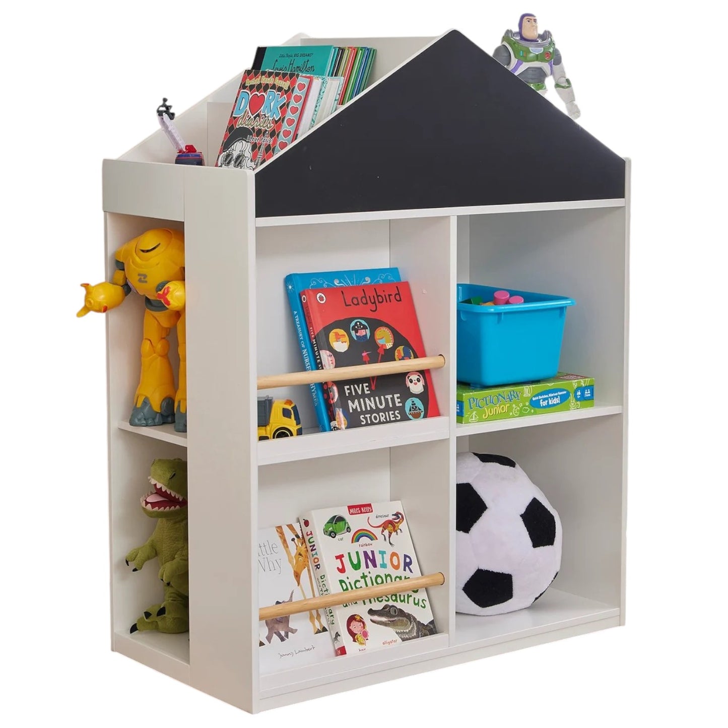 Libreria per bambini per giocattoli e libri GINGER HOME, Casetta con ripiani e tavolo da disegno, Montessori, Bianco, 72,5x40x95,8 cm