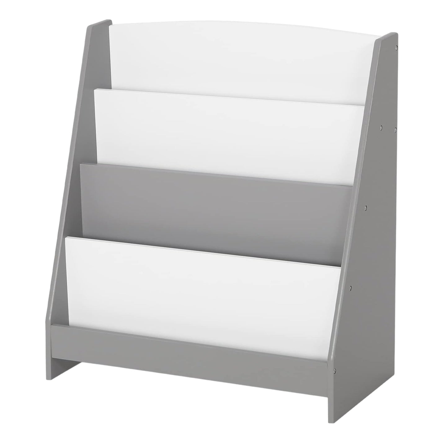 Детска Етажерка за Книжки и Списания, Библиотека с Рафтове, Дървена Секция - Бяло и Сиво