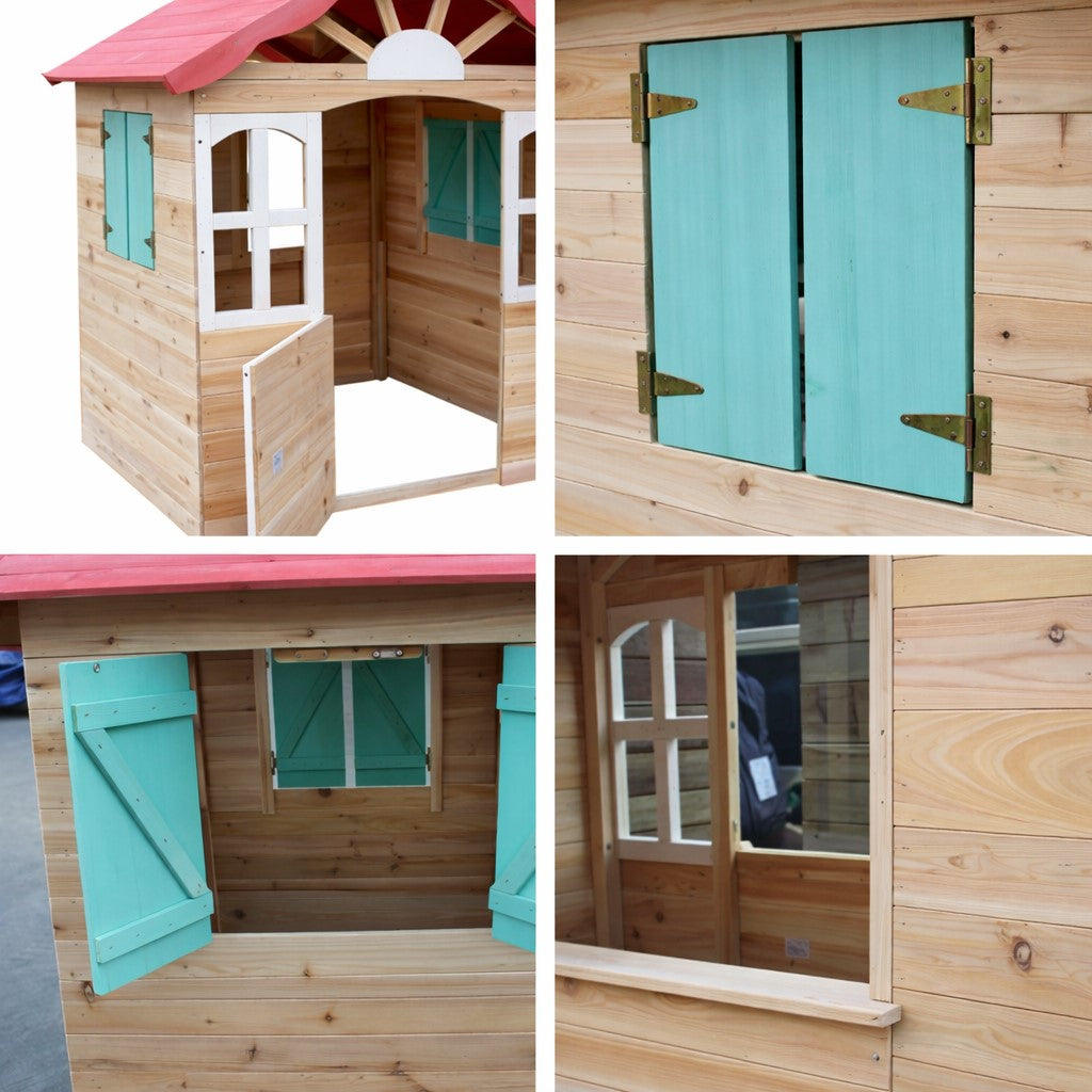 Детайли на детска дървена къщичка GINGER HOME – прозорци и врата