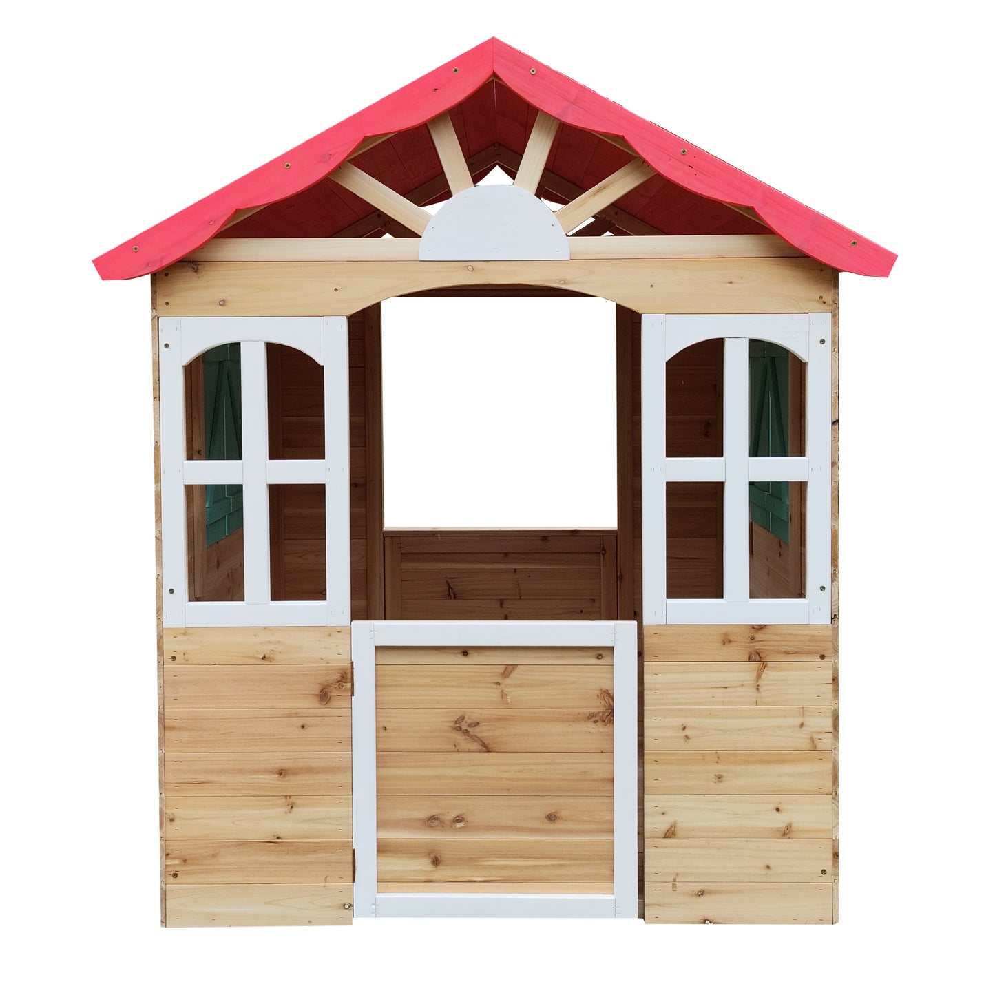 Детска къщичка за игра на открито с врата и прозорци – изглед отпред
