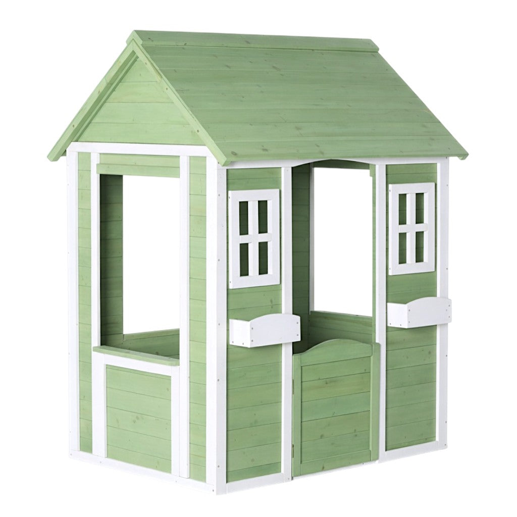 Детска къщичка за игра от дърво с прозорци и декоративни елементи
