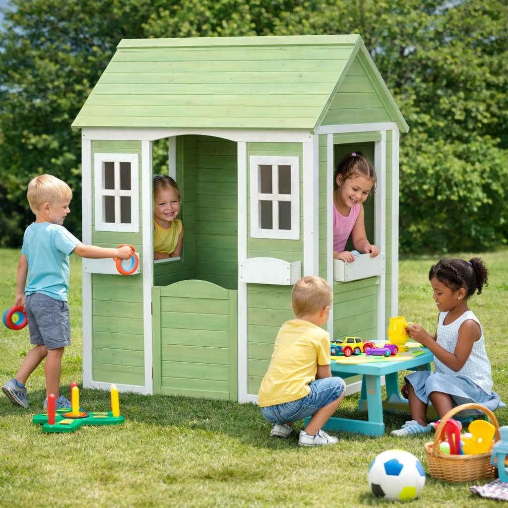 Стабилна дървена рамка на детска къщичка за игра на открито