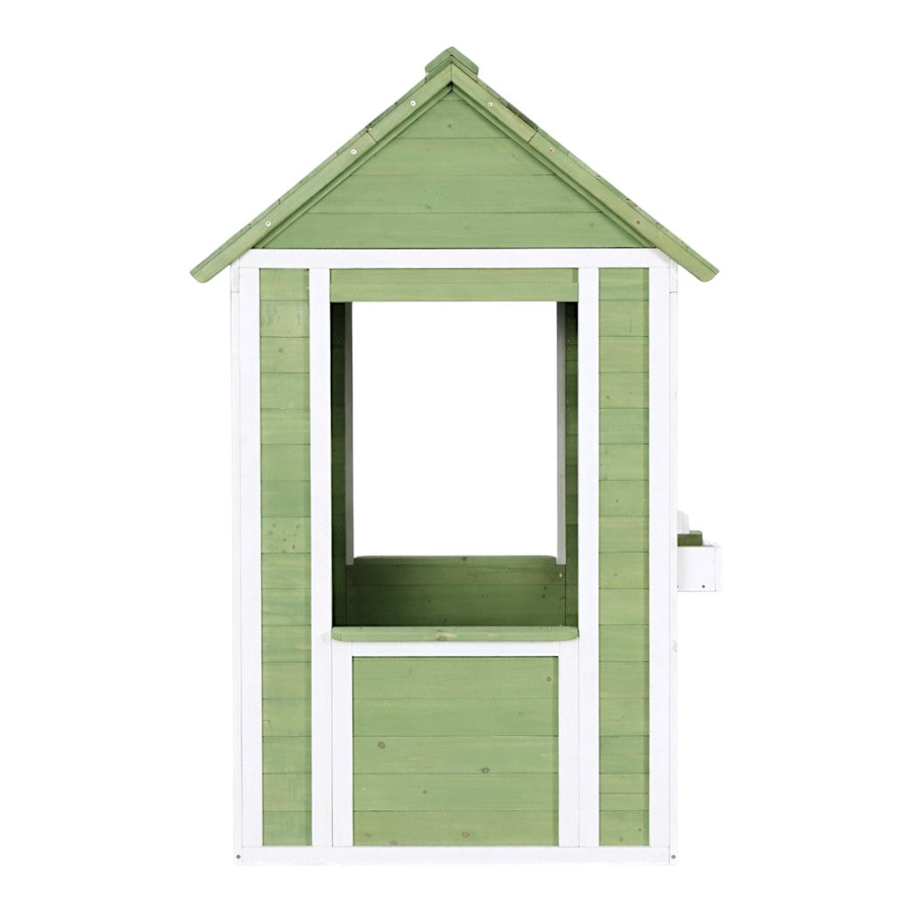 Детска градинска къщичка за деца с врата и прозорци в зелено и бяло