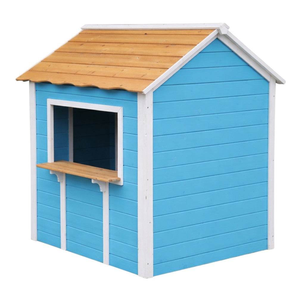 Детска къщичка за игра GINGER HOME синя – страничен изглед с прозорец