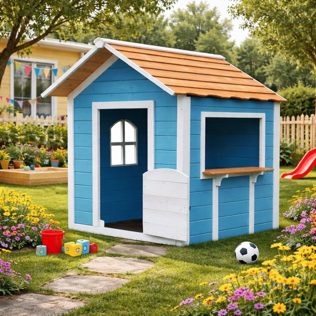 Детска къщичка за игра на открито GINGER HOME с деца в двор