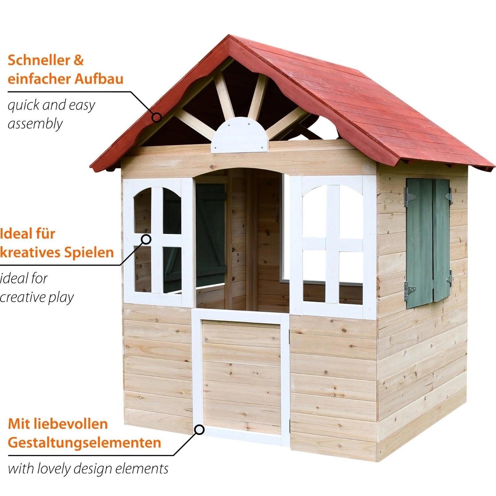 Детска дървена къщичка за игра на открито с обозначени предимства