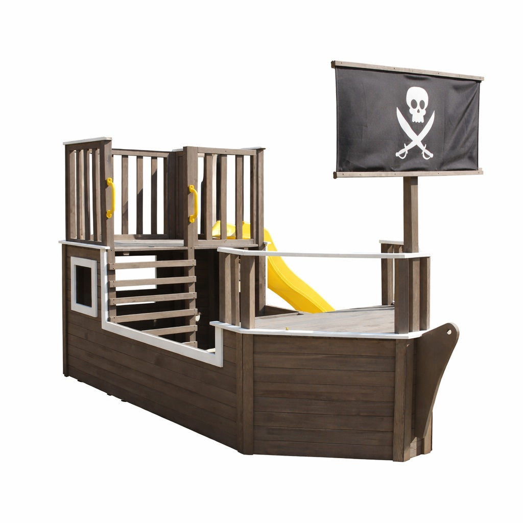 Детска катерушка пиратски кораб от дърво с пързалка за игра на открито