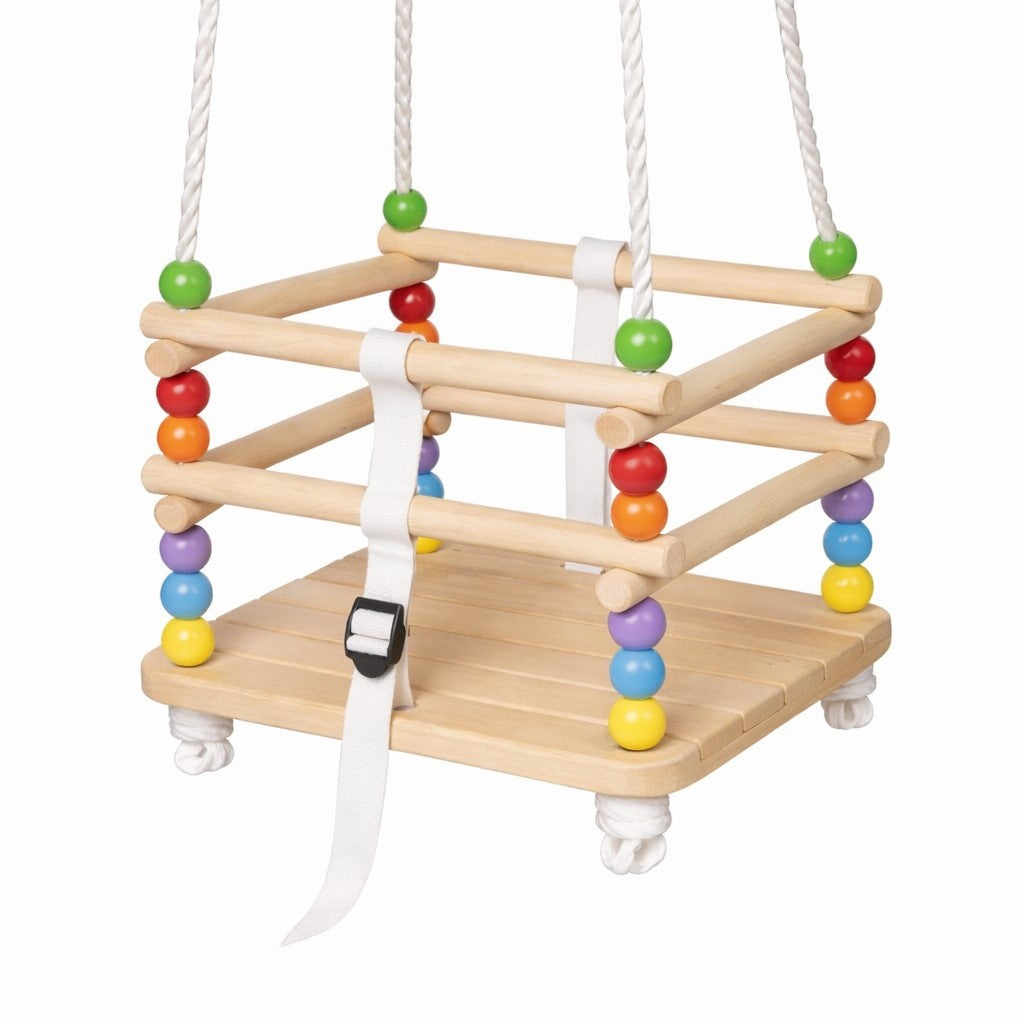 Детска люлка GINGER HOME от натурално дърво с цветни мъниста, страничен изглед