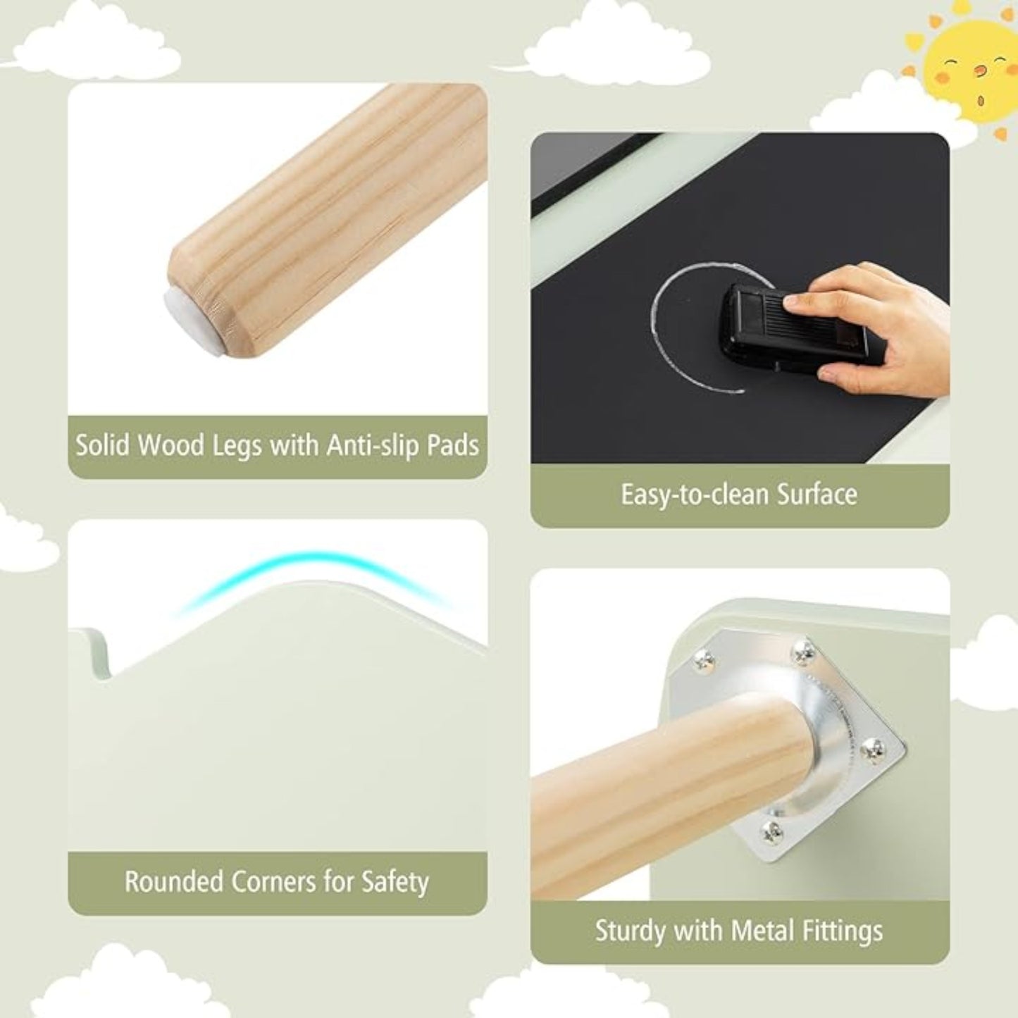 Детска Маса GINGER HOME с 2 Столчета - Мултиактивна Къщичка с Черна Дъска, Плот за Рисуване и Четене