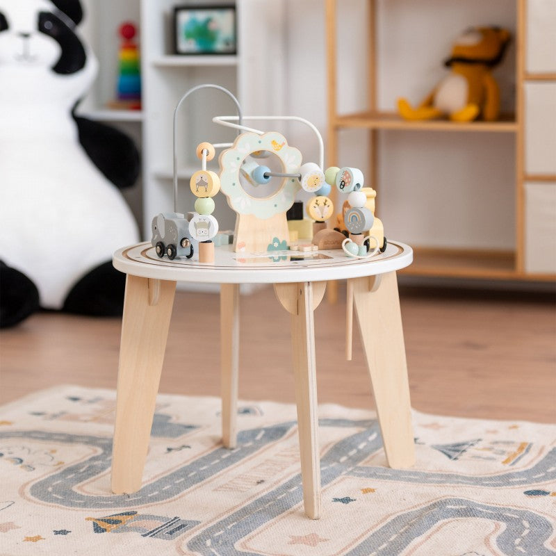 Детска Дървена Образователна Маса с Лабиринт и Мъниста GINGER HOME, 40x40x54 см