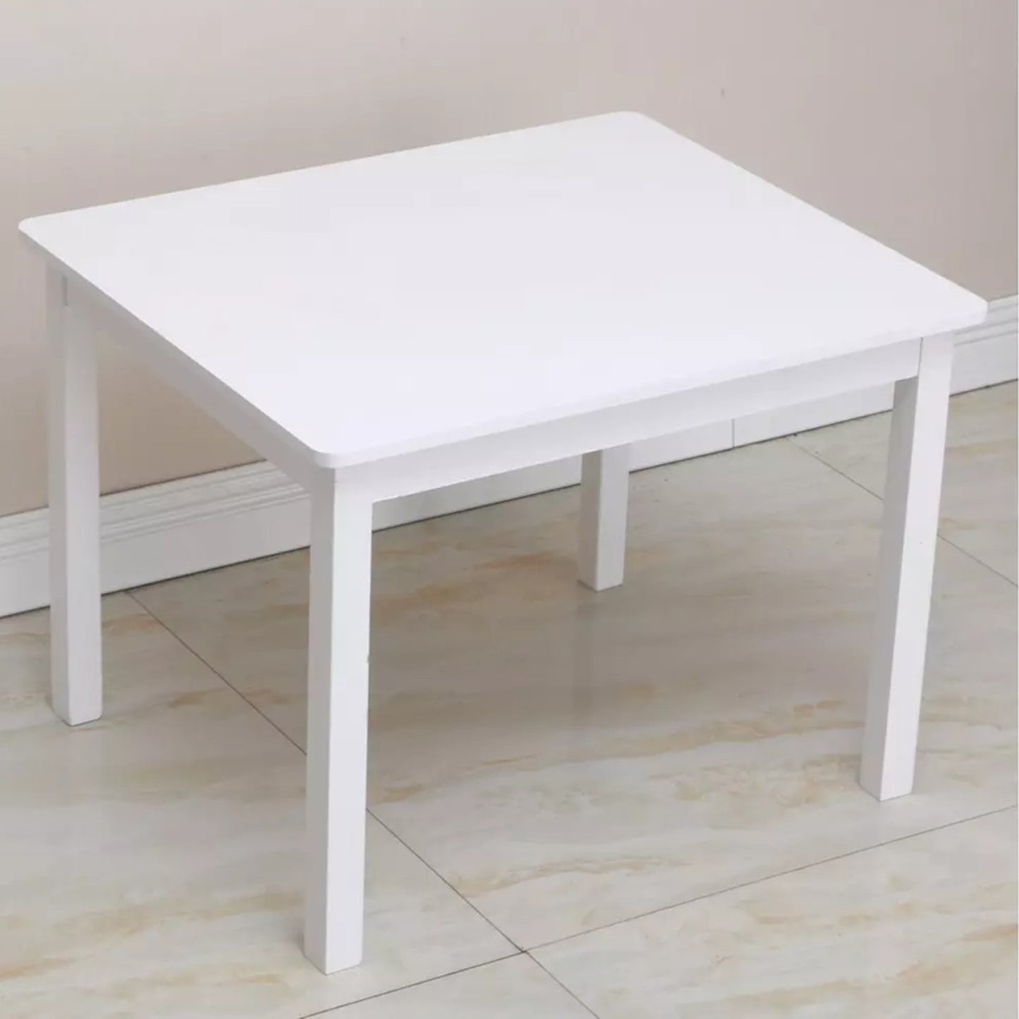 Детска Маса с 4 Столчета GINGER HOME, Дървен Комплект за Игра и Учение, Бял, 66x56x48 см