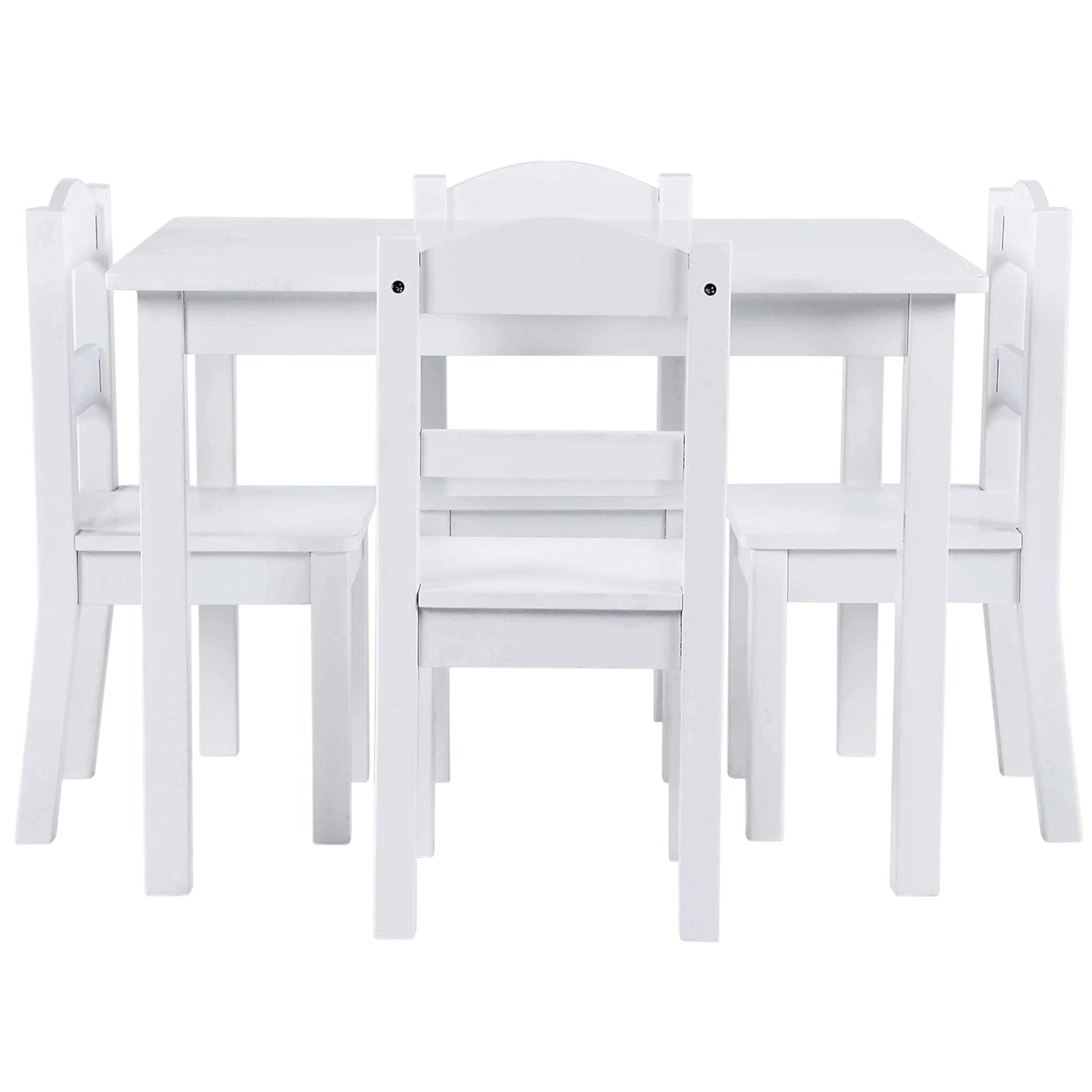 Детска Маса с 4 Столчета GINGER HOME, Дървен Комплект за Игра и Учение, Бял, 66x56x48 см