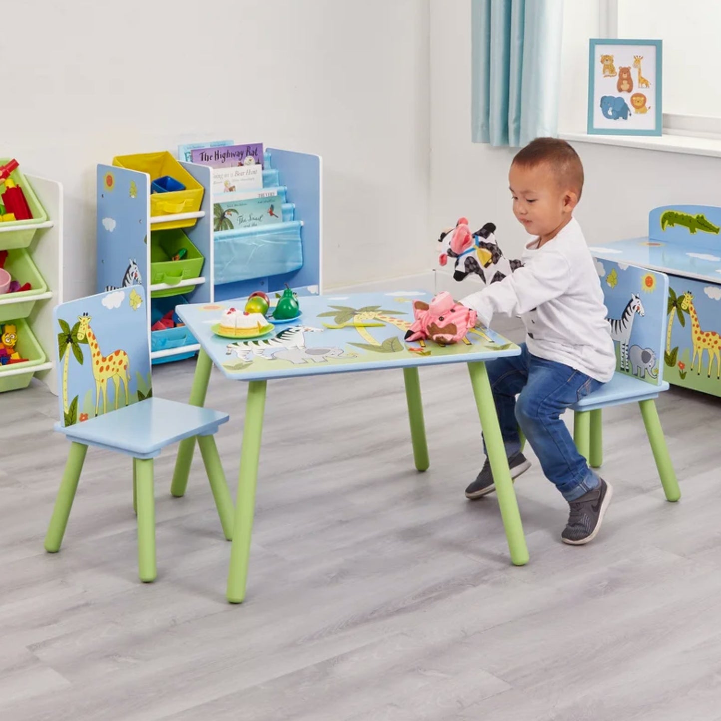 Tavolo per bambini con sedie GINGER HOME per disegnare, giocare, mangiare, in legno, cameretta SAVANNA