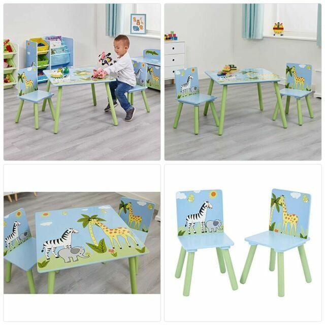 Tavolo per bambini con sedie GINGER HOME per disegnare, giocare, mangiare, in legno, cameretta SAVANNA