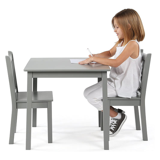 Tavolo per bambini con sedie, set in legno, per imparare, disegnare, giocare e mangiare, per la cameretta dei bambini, grigio
