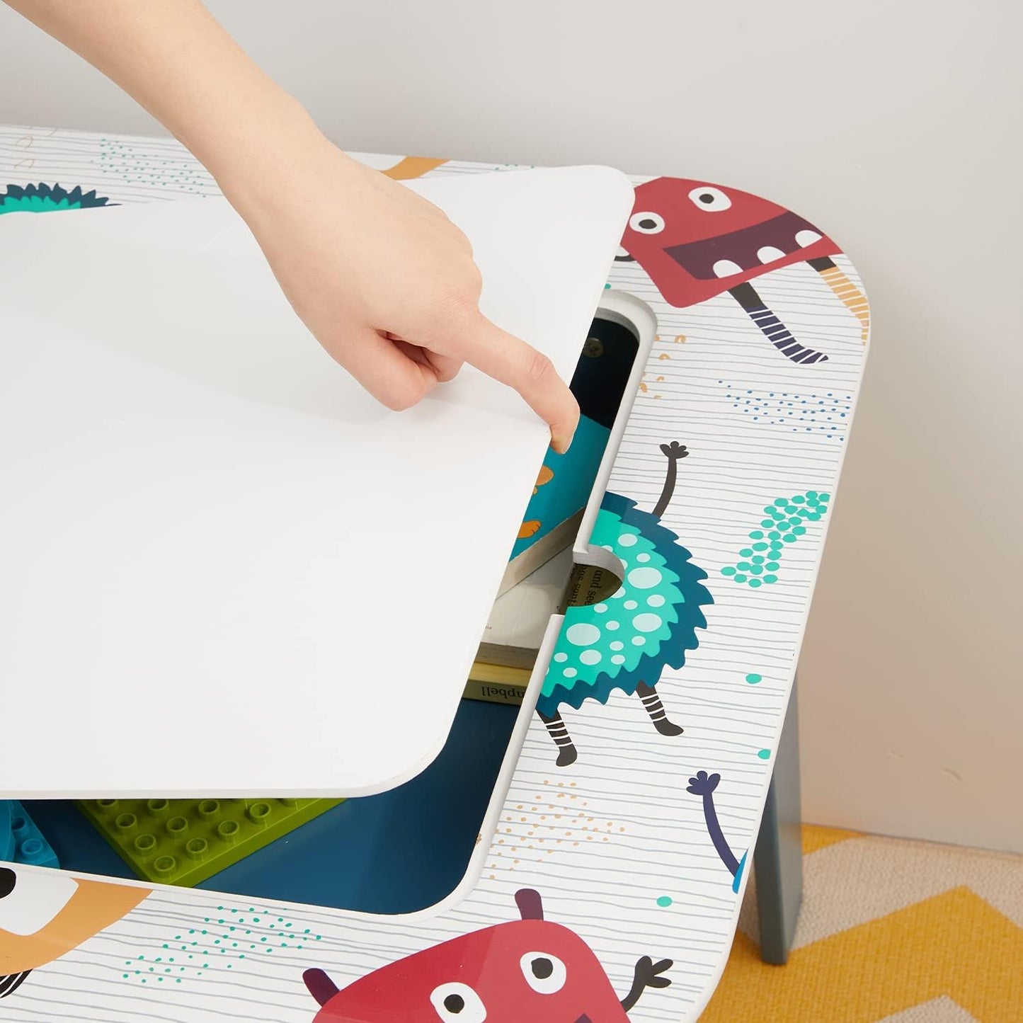 Tavolo per bambini con 2 sedie, bifacciale, per disegnare e impilare i mattoncini LEGO