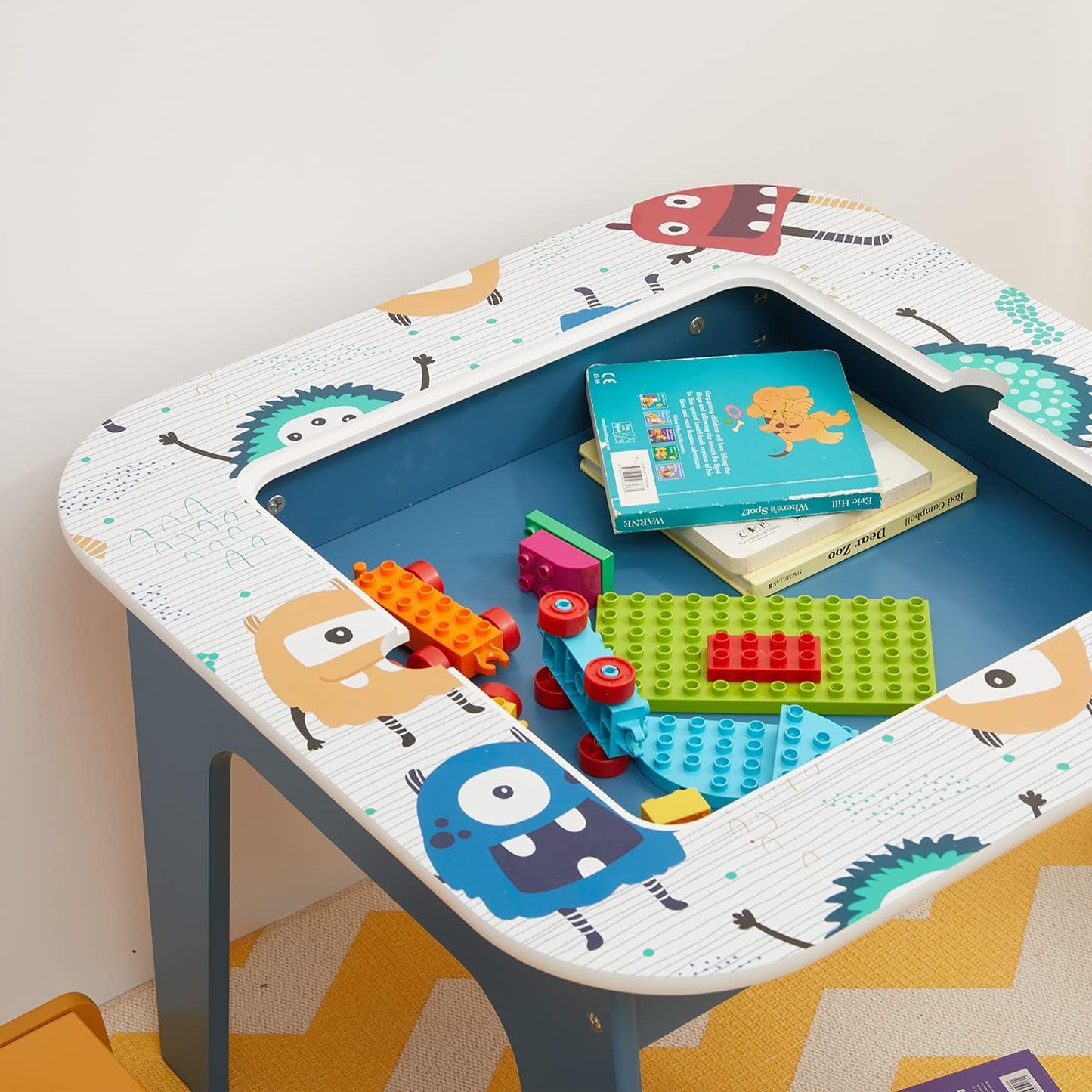 Tavolo per bambini con 2 sedie, bifacciale, per disegnare e impilare i mattoncini LEGO