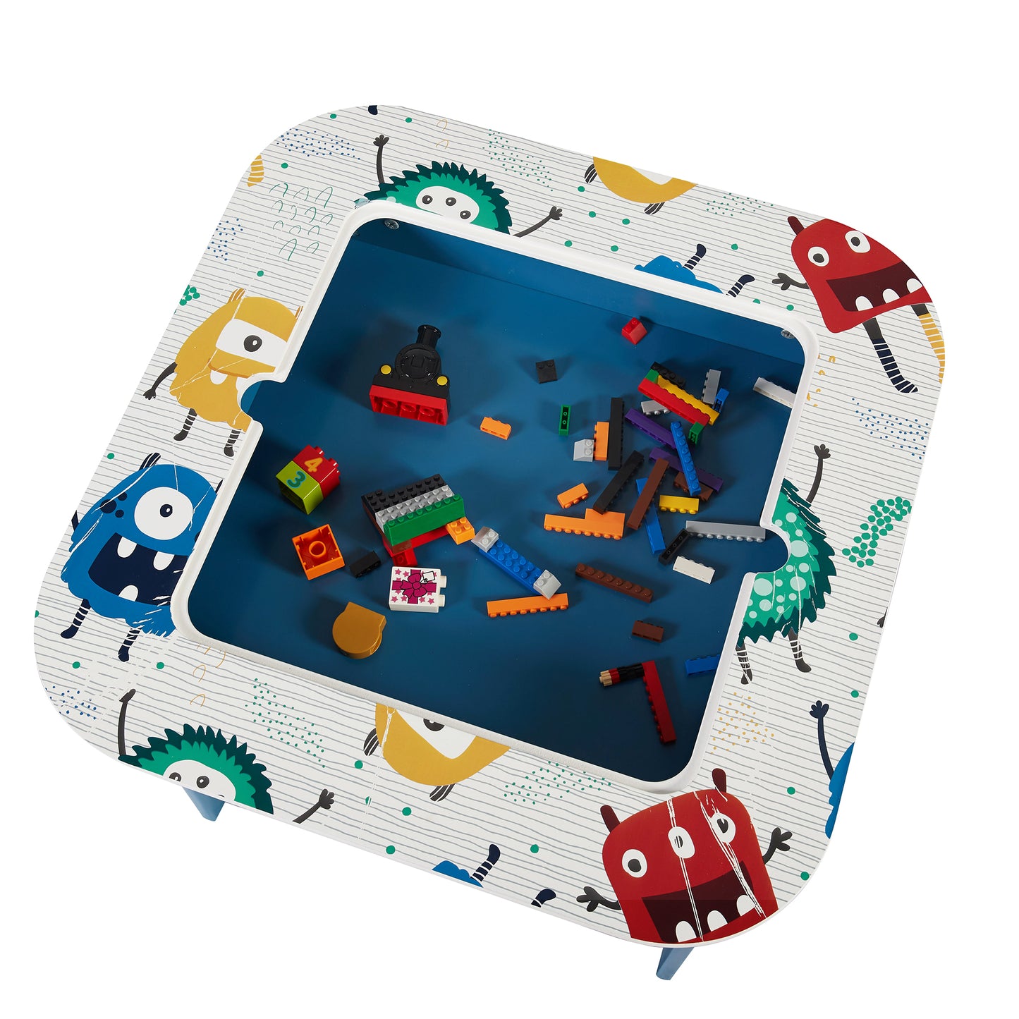 Tavolo per bambini con 2 sedie, bifacciale, per disegnare e impilare i mattoncini LEGO