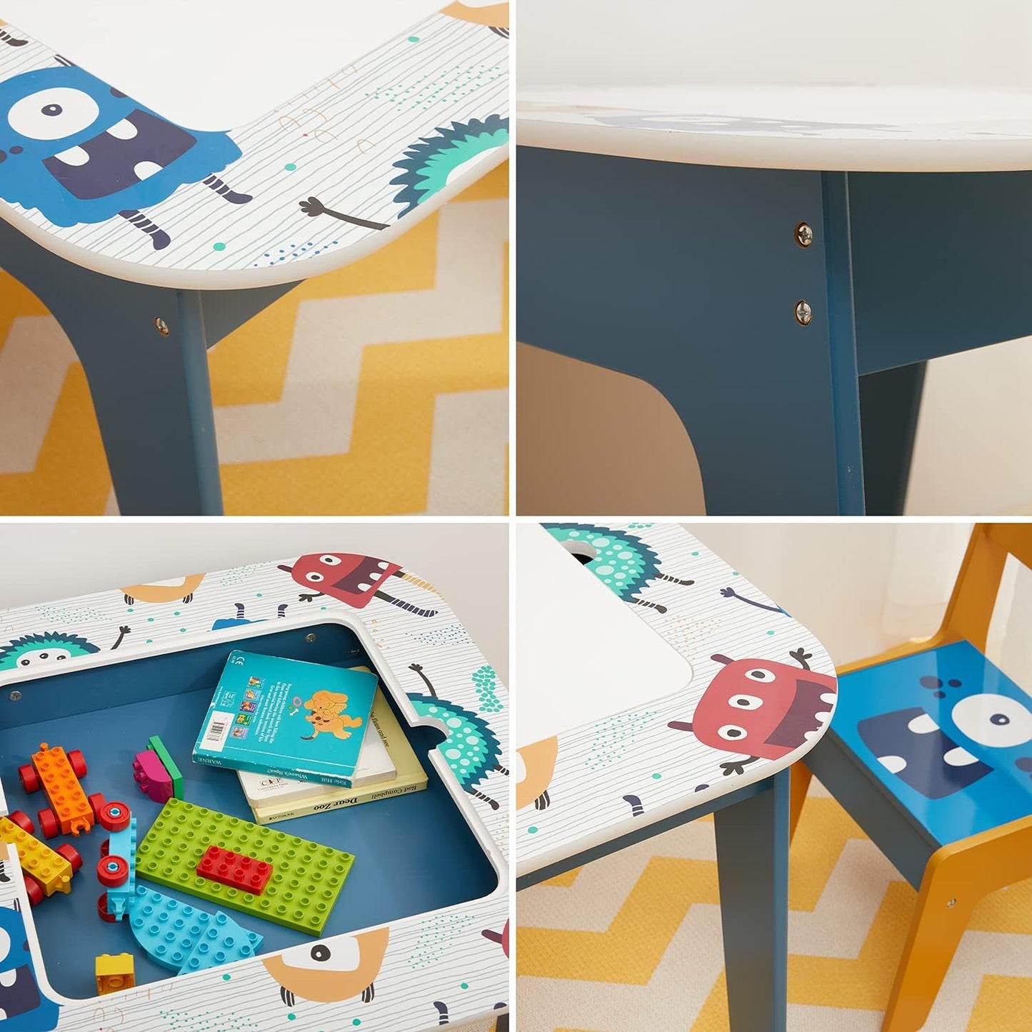 Tavolo per bambini con 2 sedie, bifacciale, per disegnare e impilare i mattoncini LEGO