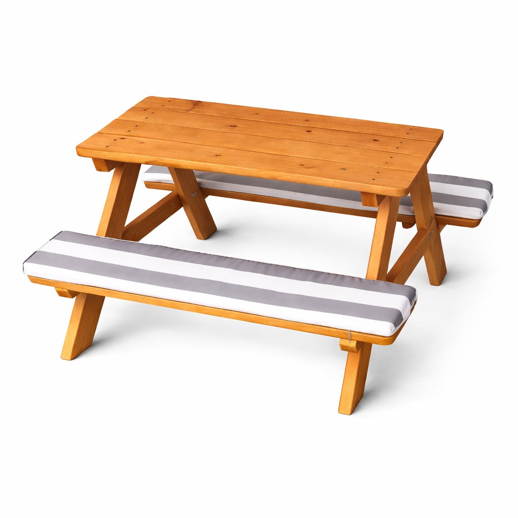 Детска дървена маса за пикник GINGER HOME с пейки и меки възглавници, подходяща за двор и градина