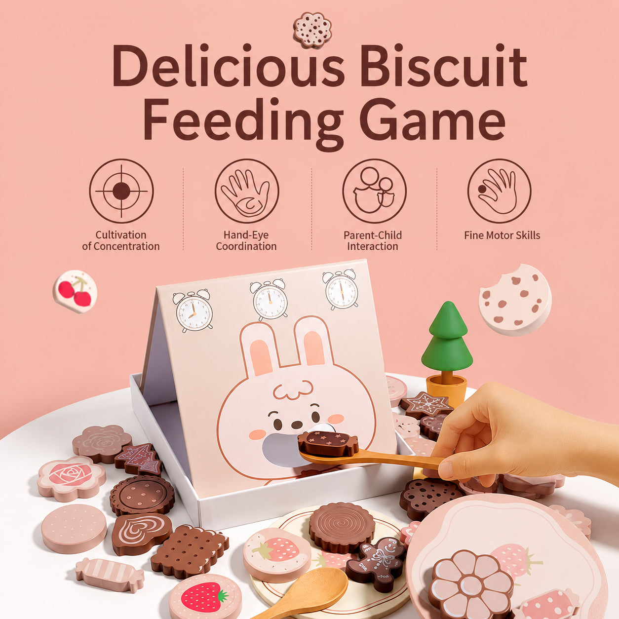 Дървена Монтесори играчка GINGER HOME „Нахрани Зайчето и Мечето“ за координация, концентрация и фина моторика