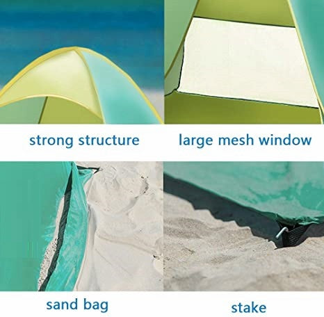 Детска палатка тип тента с торби за пясък и колчета за стабилност на плажа