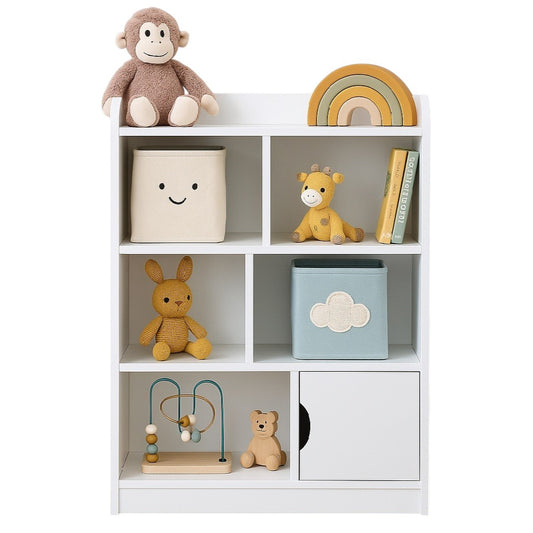 Children's wooden shelf 4 levels with a door - WHITE